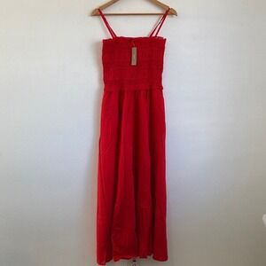 J. Crew Smocked Maxi Dress Small  Bold Red